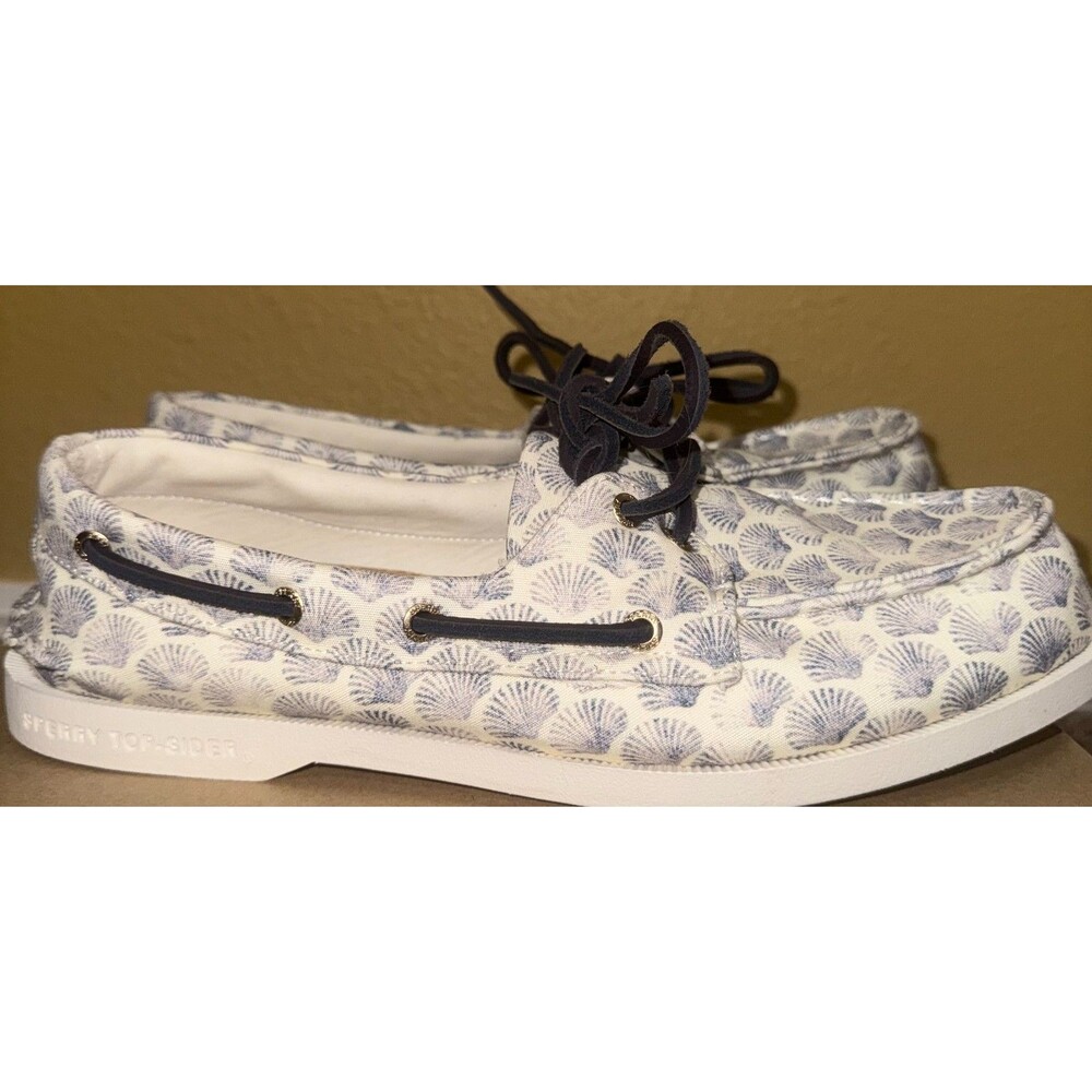 Sperry Women Authentic Original Coastal Canvas Blue Seashell Shoes SZ 10 NWOB